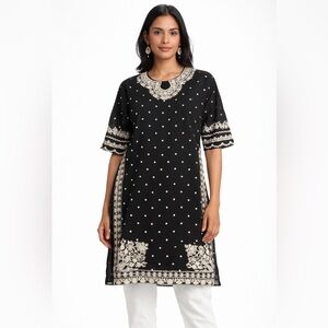 Chic Black Saree with White Embroidery